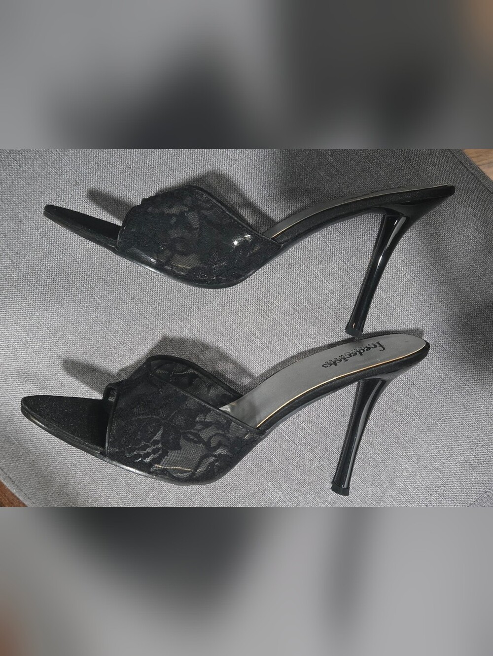 Frederick's of Hollywood Black Open-Toe Slide Heels - Picture 3 of 8